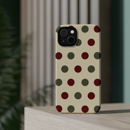 Red & Green Polka Dots on Cream – MagSafe iPhone Case