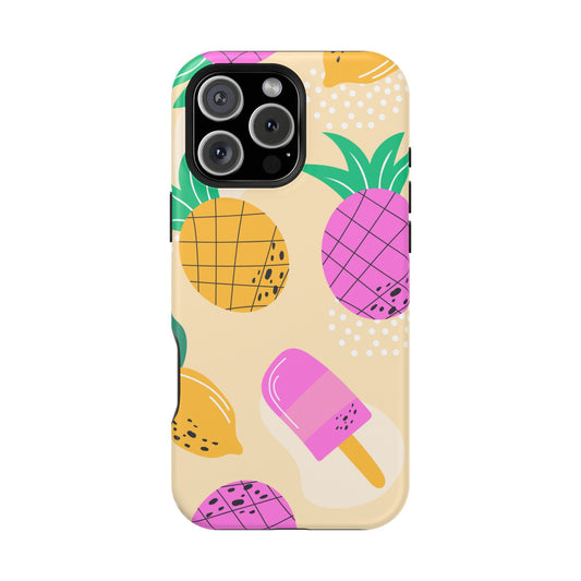 Tropical Pop MagSafe iPhone Case – Fun Pineapple & Lemon Design with Vibrant Summery Colors