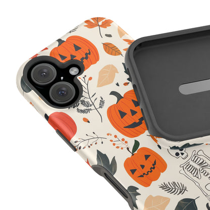 Spooky Pumpkin & Skeleton MagSafe iPhone Case – Halloween Jack-O'-Lantern Design