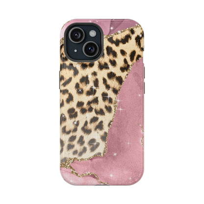 Pink Glam Leopard - MagSafe iPhone Series Case with Glitter Accents