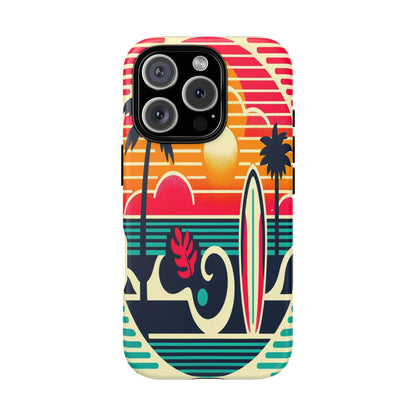 Retro Beach Vibes iPhone Case - Sunset Surfing Protective Cover