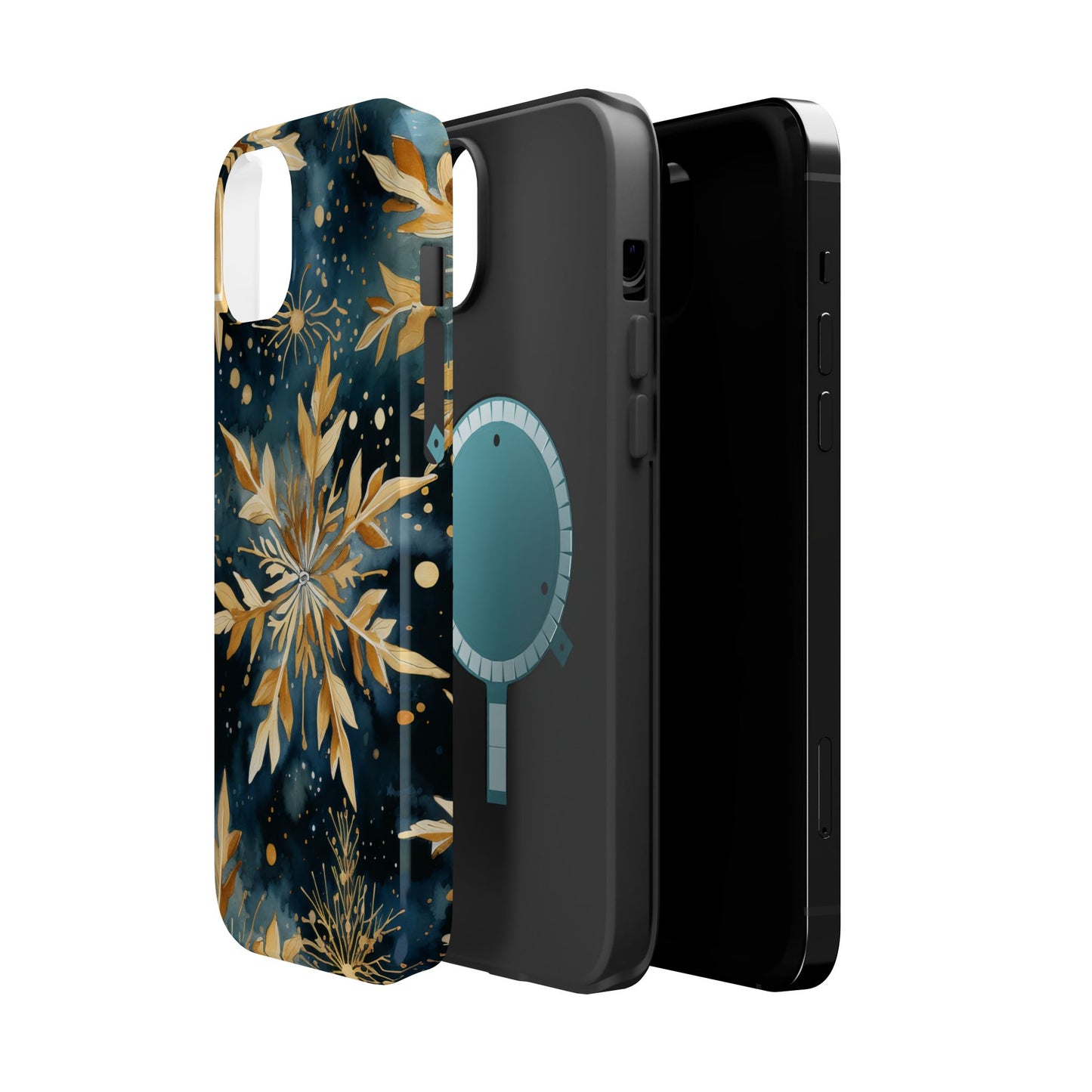 Gold Floral Snowflakes on Midnight Blue - MagSafe iPhone Series Case