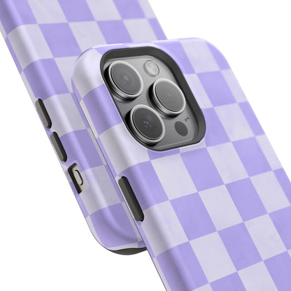 Lavender Checkerboard MagSafe iPhone Case – Shockproof, Smooth Matte Finish, Dual-Layer Design