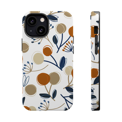 Modern Botanical Berries Tough MagSafe iPhone Case – Earthy Tones & Navy Accents, Shock-Resistant