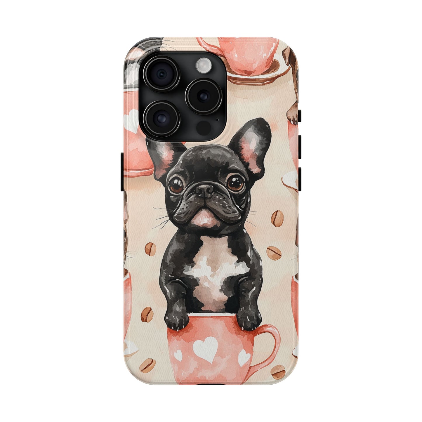 French Bulldogs in Coffee Cup iPhone Case – Cute Dog Art, Shockproof & Slim Design - BOGO Cases