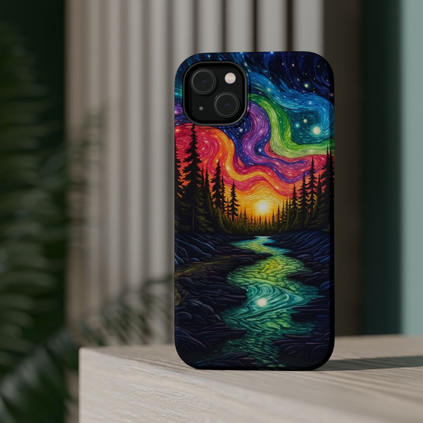 Celestial Nightscape MagSafe iPhone Case – Vibrant River and Starry Sky Design