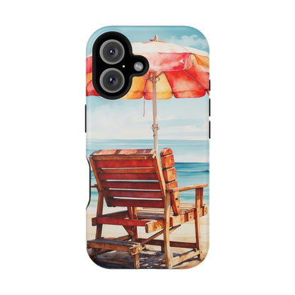 Beachfront Sunset Lounge MagSafe iPhone Case – Vibrant Watercolor Design