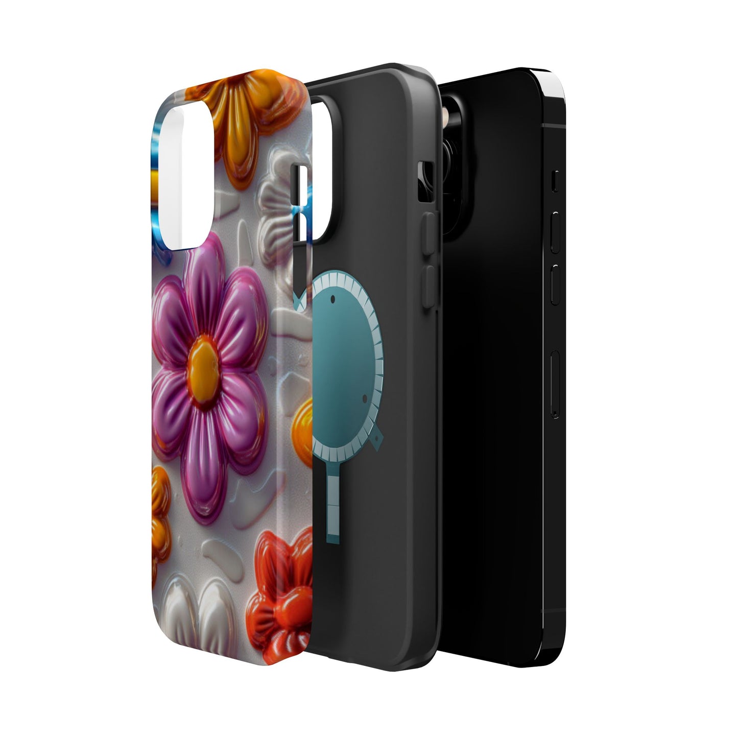 Glossy 3D Floral MagSafe iPhone Case – Colorful Flower Pattern, Durable Protection