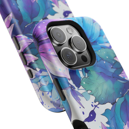 Purple & Teal Watercolor Floral MagSafe iPhone Case - Artistic Flower Design