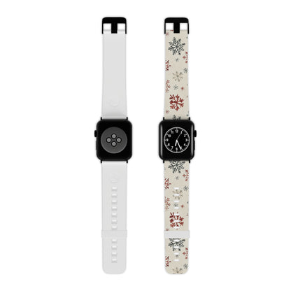 Vintage Red and Gray Snowflake Pattern Apple Watch Band