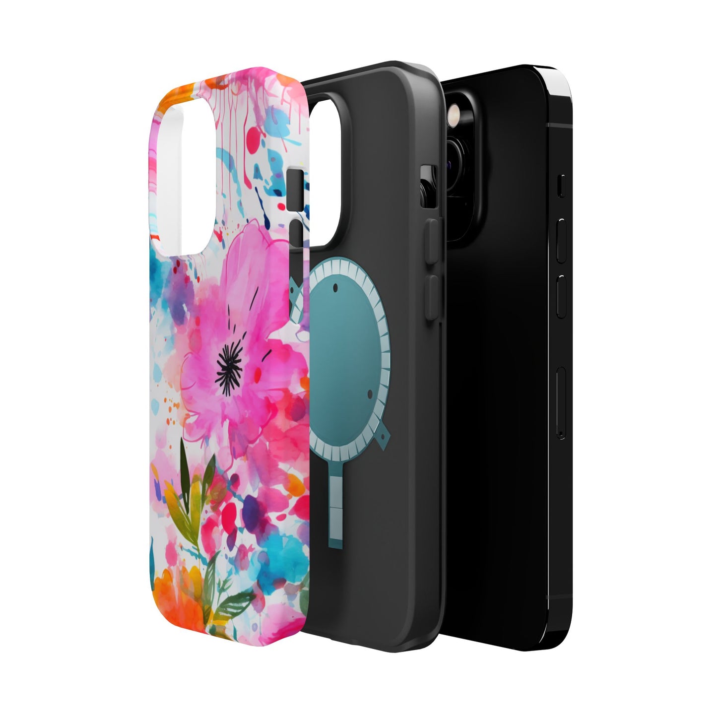 Color Splash Pink & Orange Watercolor Floral - MagSafe iPhone Case