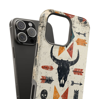 Tribal Bull Skull & Arrows Tough MagSafe iPhone Case – Rustic Western Design, Dual-Layer Protection