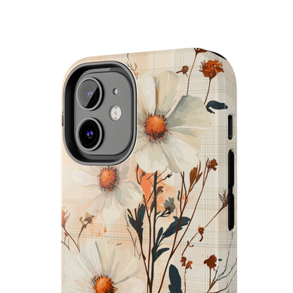 Pastel Orange Floral iPhone Case - Elegant Plaid Protective Cover