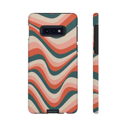 Groovy Waves Samsung Galaxy Case – Retro 70s-Inspired Stripes in Coral, Cream, and Teal