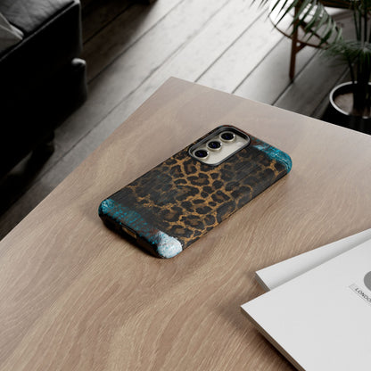 Boho Leopard and Turquoise Tough Samsung Galaxy Case – Rustic Western Design with Dual-Layer Protection