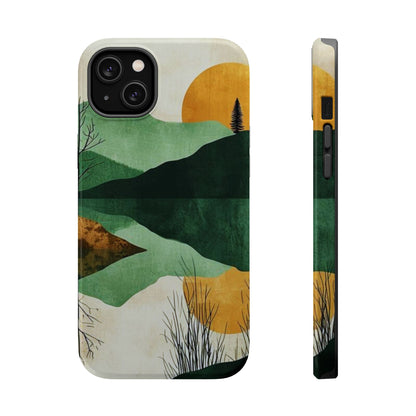 Retro Mountain Sunrise MagSafe iPhone Case – Minimalist Landscape Design, Dual-Layer Protection