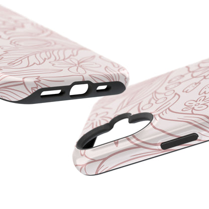 Blush Floral Line Art Tough MagSafe iPhone Case – Delicate Minimalist Design with Dual-Layer Protection