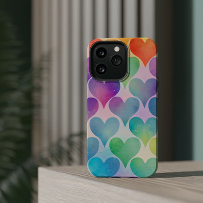 Rainbow Hearts Watercolor iPhone Case – Slim Design, Glossy Finish