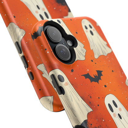 Spooky Ghosts & Bats  MagSafe iPhone Case – Vibrant Orange Halloween Design