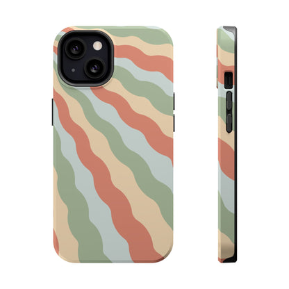 Earthy Retro Waves MagSafe iPhone Case – 70s-Inspired Wavy Stripes in Soft Green, Cream, and Rust