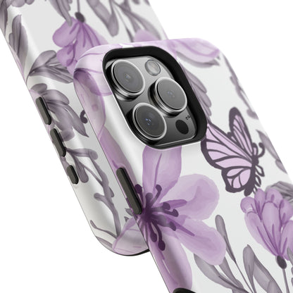 Lavender Bloom Butterfly MagSafe iPhone Case – Delicate Floral Design with Watercolor Details