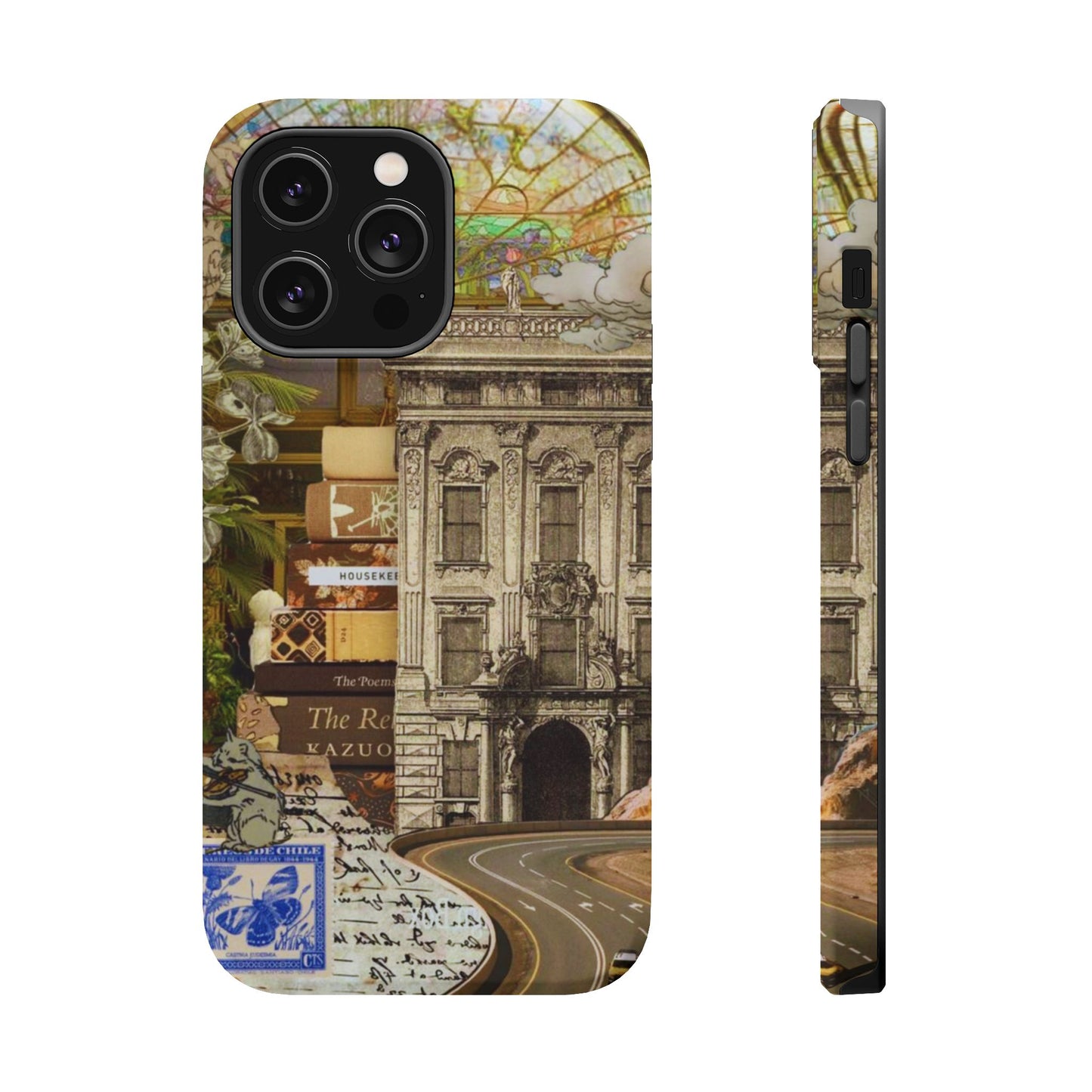 Whimsical Road Trip Collage MagSafe iPhone Case – Dual-Layer Protection with Vintage Art and Adventure Design