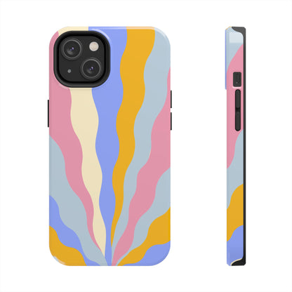 Pastel Radiance iPhone Case – 70s-Inspired Dual-Layer Design with Wavy Sunburst Pattern