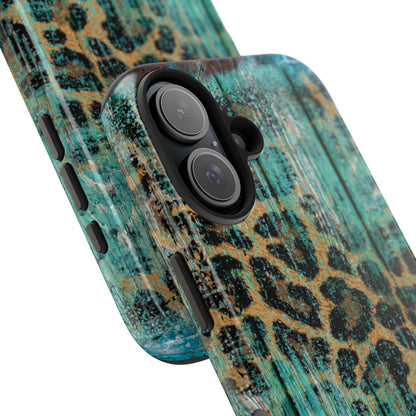 Turquoise Rustic Leopard Wood - iPhone Series Case