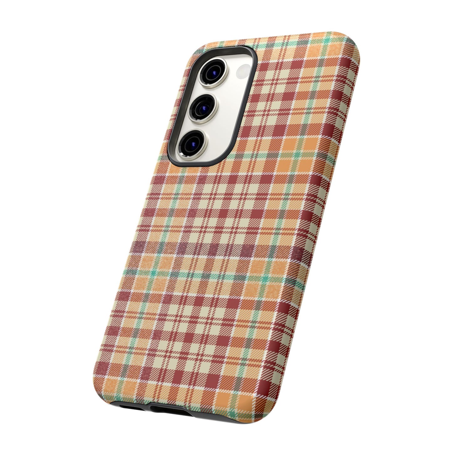 Retro Chic Plaid Samsung Galaxy Case in Red, Orange, Green & Cream – Timeless Vintage Design