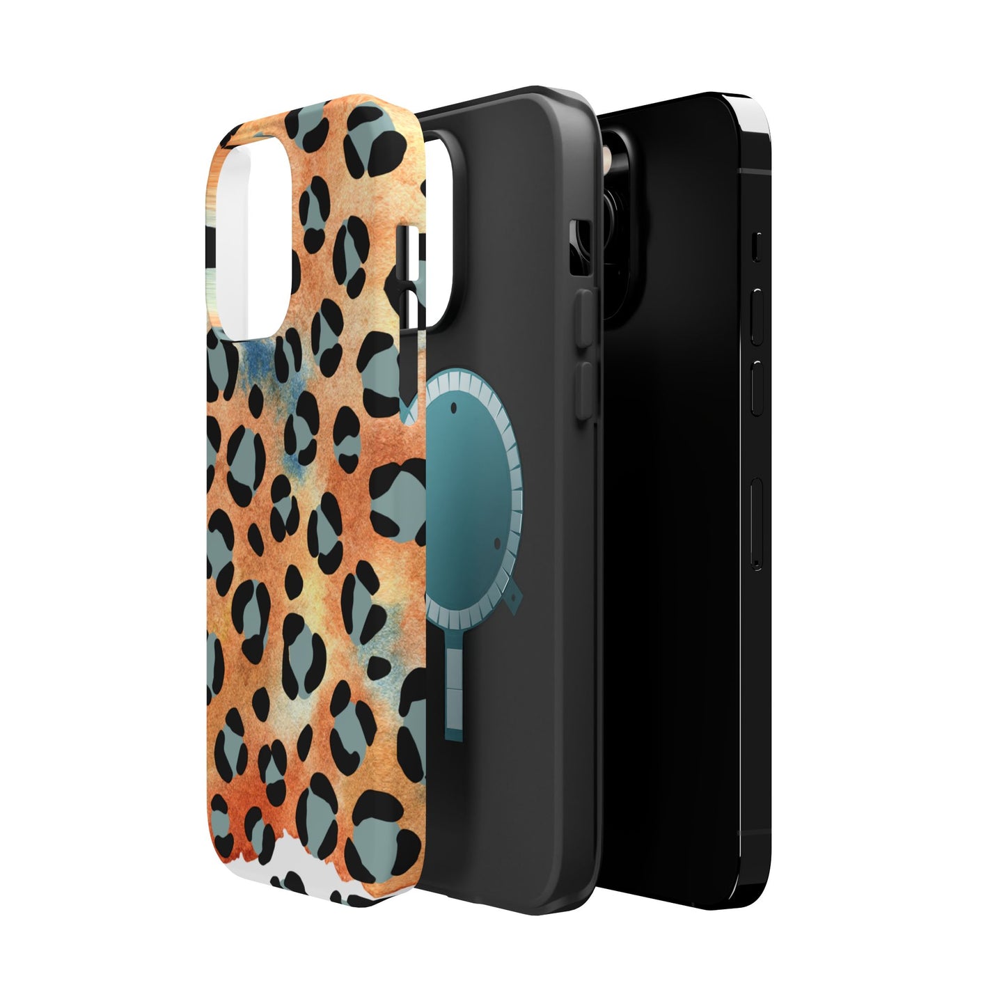 Sunset Watercolor Leopard Print Tough MagSafe iPhone Case – Artistic Animal Pattern with Dual-Layer Protection