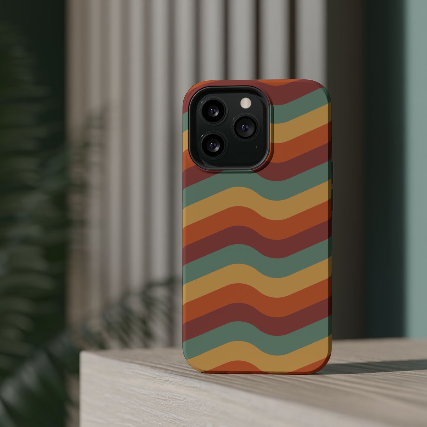 Retro Vibe Wavy Stripes MagSafe iPhone Case – 70s-Inspired in Teal, Orange, and Rust