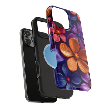 Bold Floral 3D MagSafe iPhone Case – Vivid Purple and Orange Flower Design, Shock-Resistant