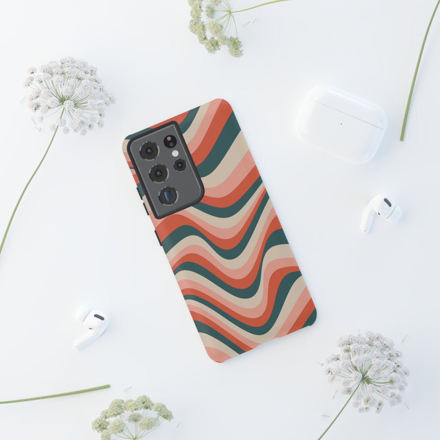 Groovy Waves Samsung Galaxy Case – Retro 70s-Inspired Stripes in Coral, Cream, and Teal