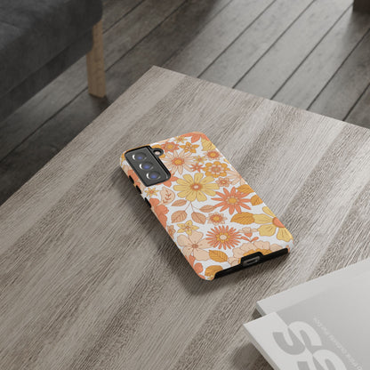 Vintage Floral Bloom Samsung Galaxy Case – Warm Orange & Yellow Retro Flower Design with Matte Finish