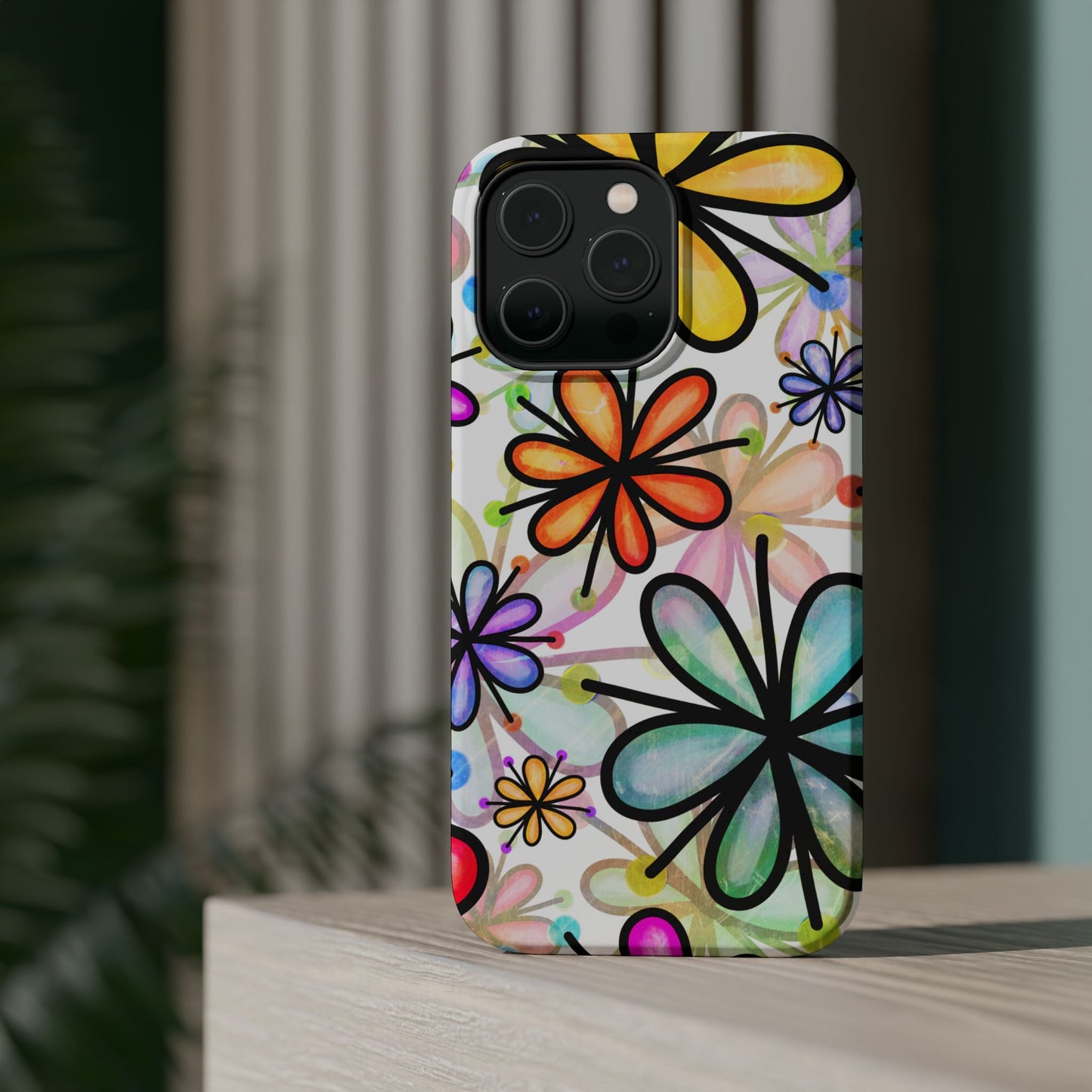 Retro Floral Pop MagSafe iPhone Case – Ultra-Slim Design, High-Gloss Finish