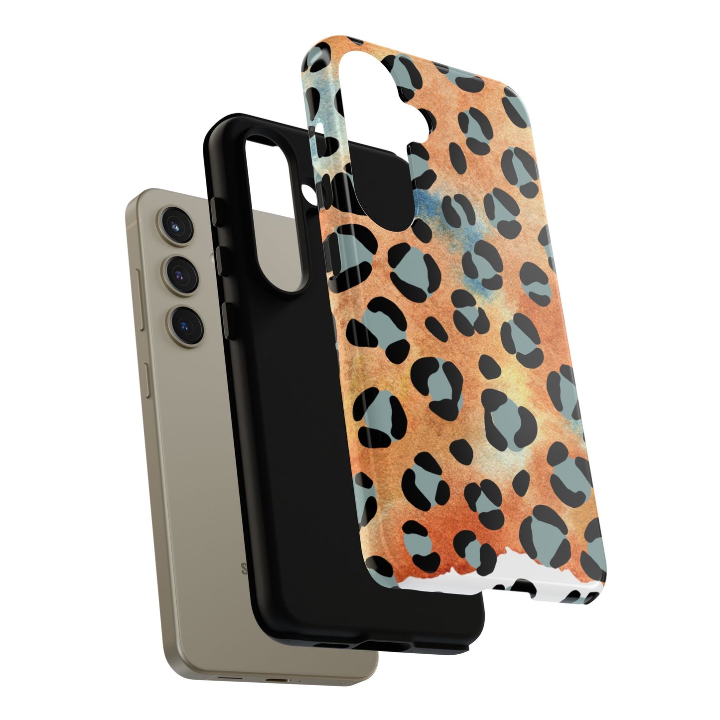 Sunset Watercolor Leopard Print Tough Samsung Galaxy Case – Artistic Animal Pattern with Dual-Layer Protection