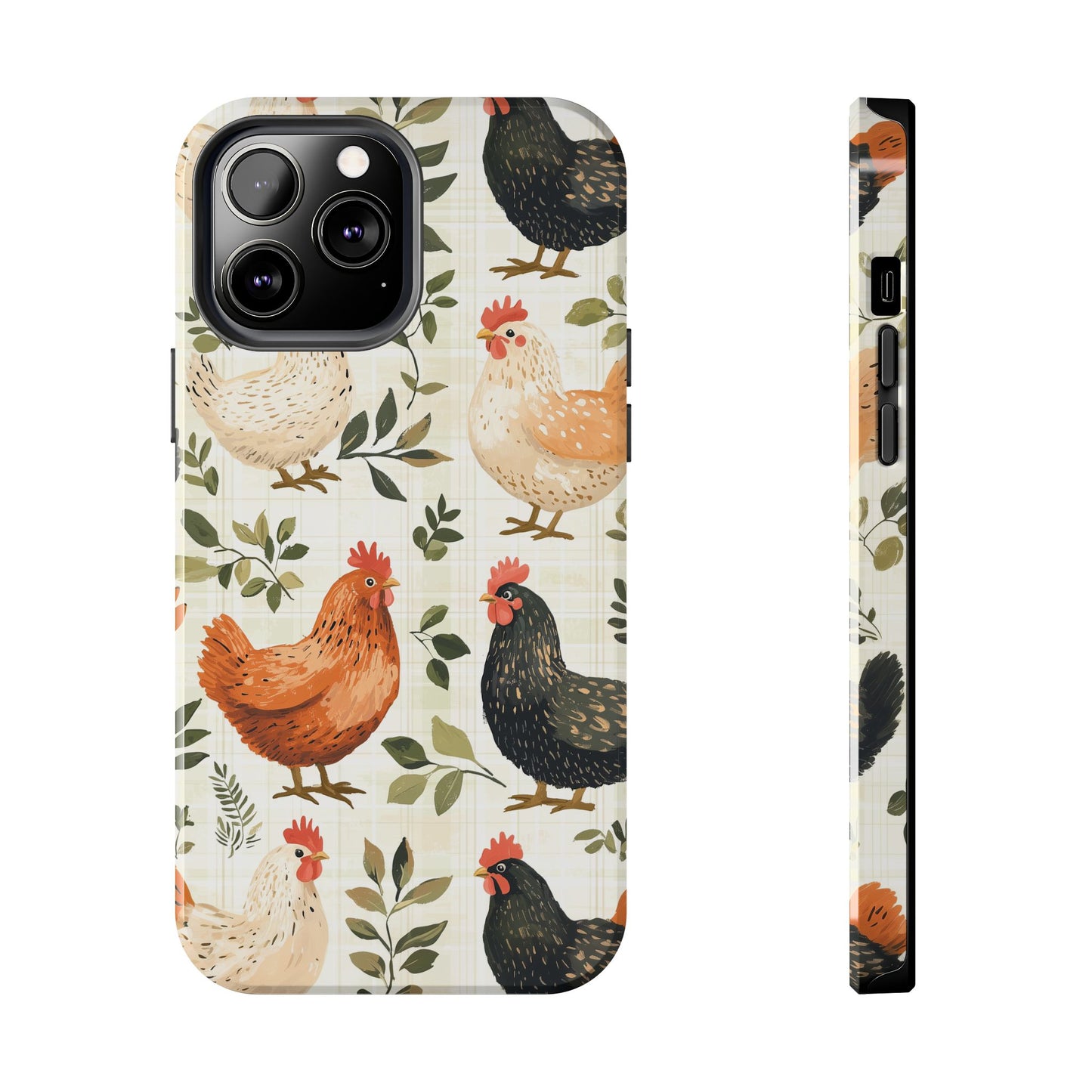 iPhone Case: Vintage Chicken Farmhouse Case – Rustic Leaves Design