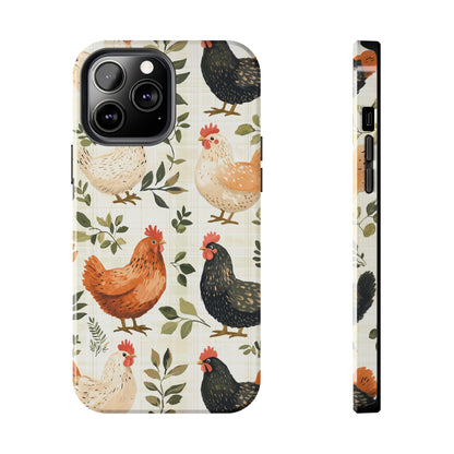 iPhone Case: Vintage Chicken Farmhouse Case – Rustic Leaves Design