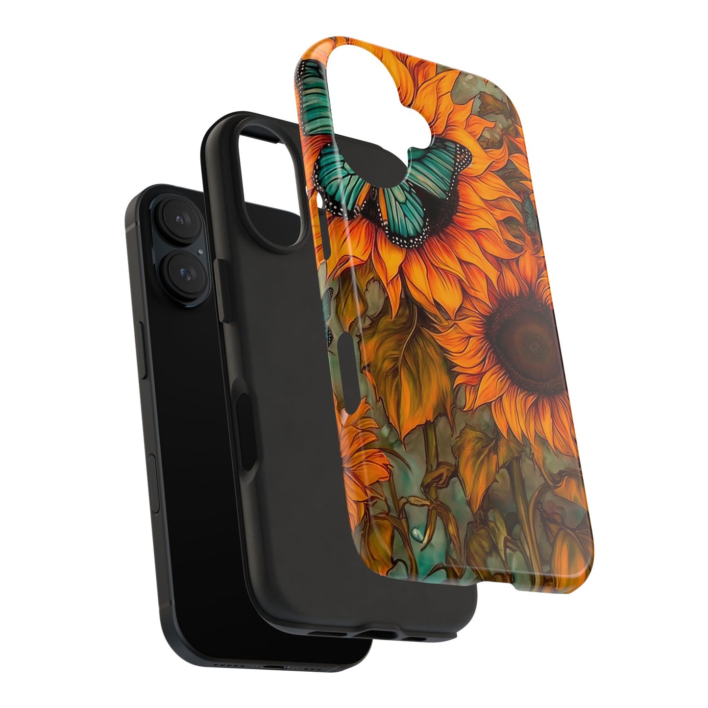 Vintage Blue Butterfly & Sunflower Art – iPhone Case