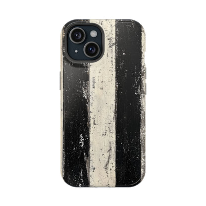 Vintage Vertical Stripe MagSafe iPhone Case - Black & White Grunge Design