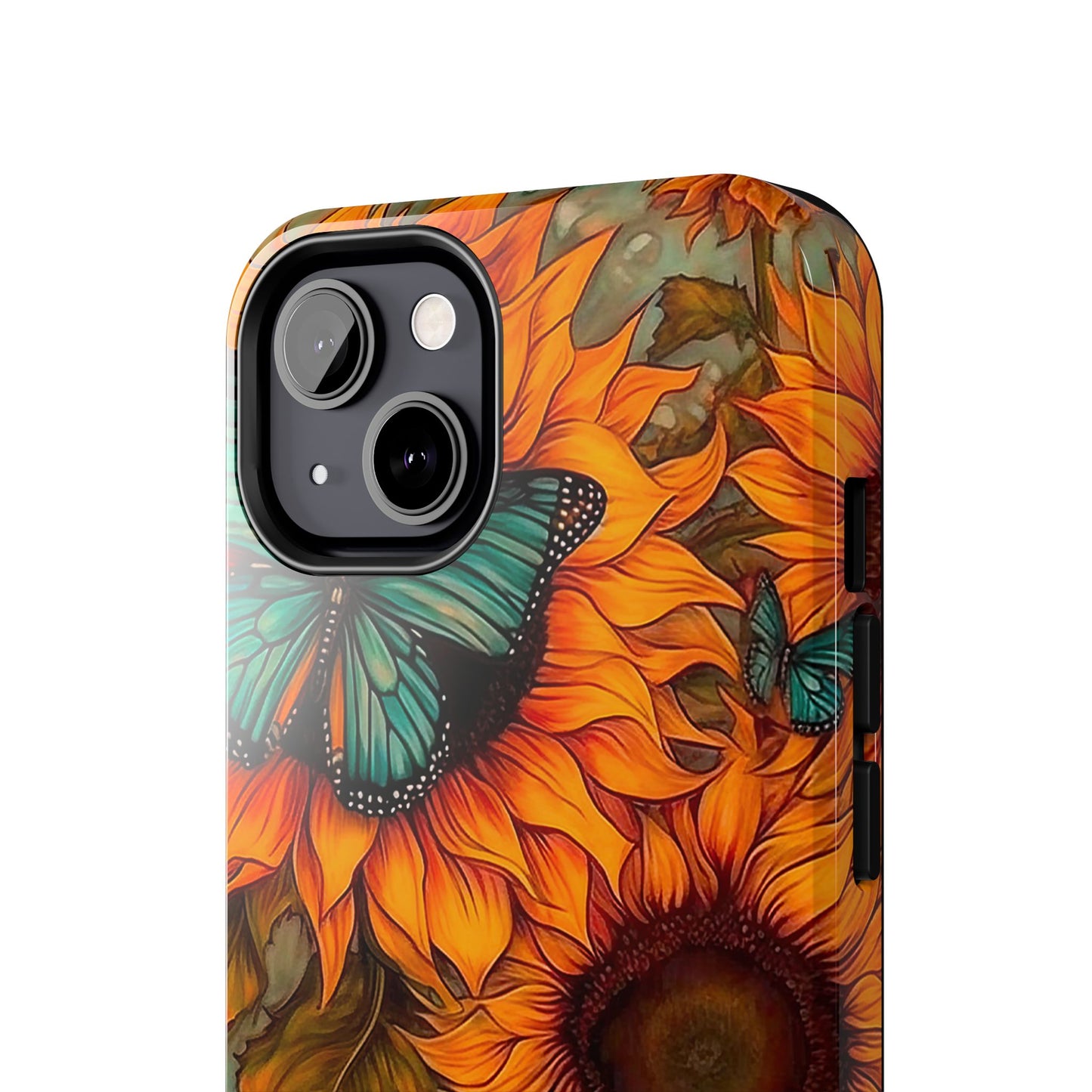 Vintage Blue Butterfly & Sunflower Art – iPhone Case