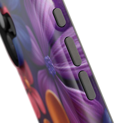 Bold Floral 3D MagSafe iPhone Case – Vivid Purple and Orange Flower Design, Shock-Resistant