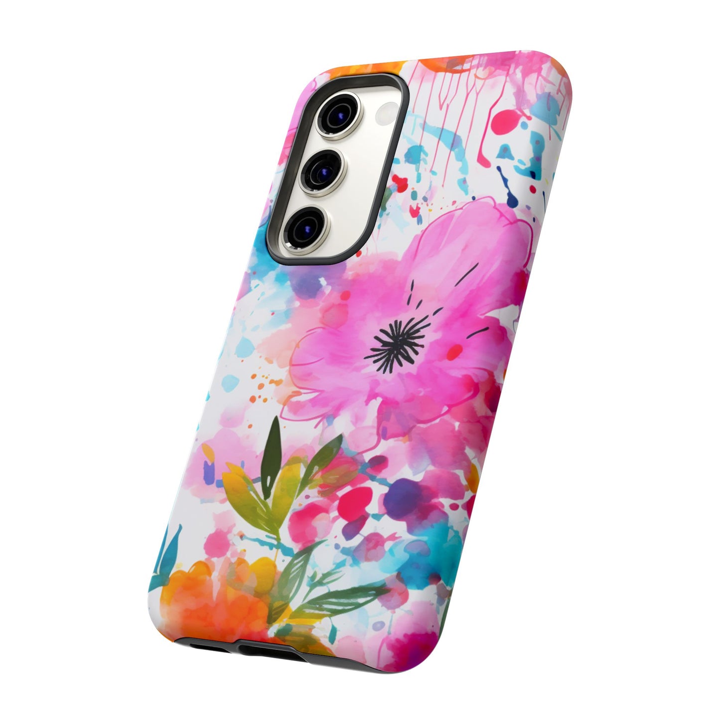 Color Splash Pink & Orange Watercolor Floral - Samsung Galaxy Case