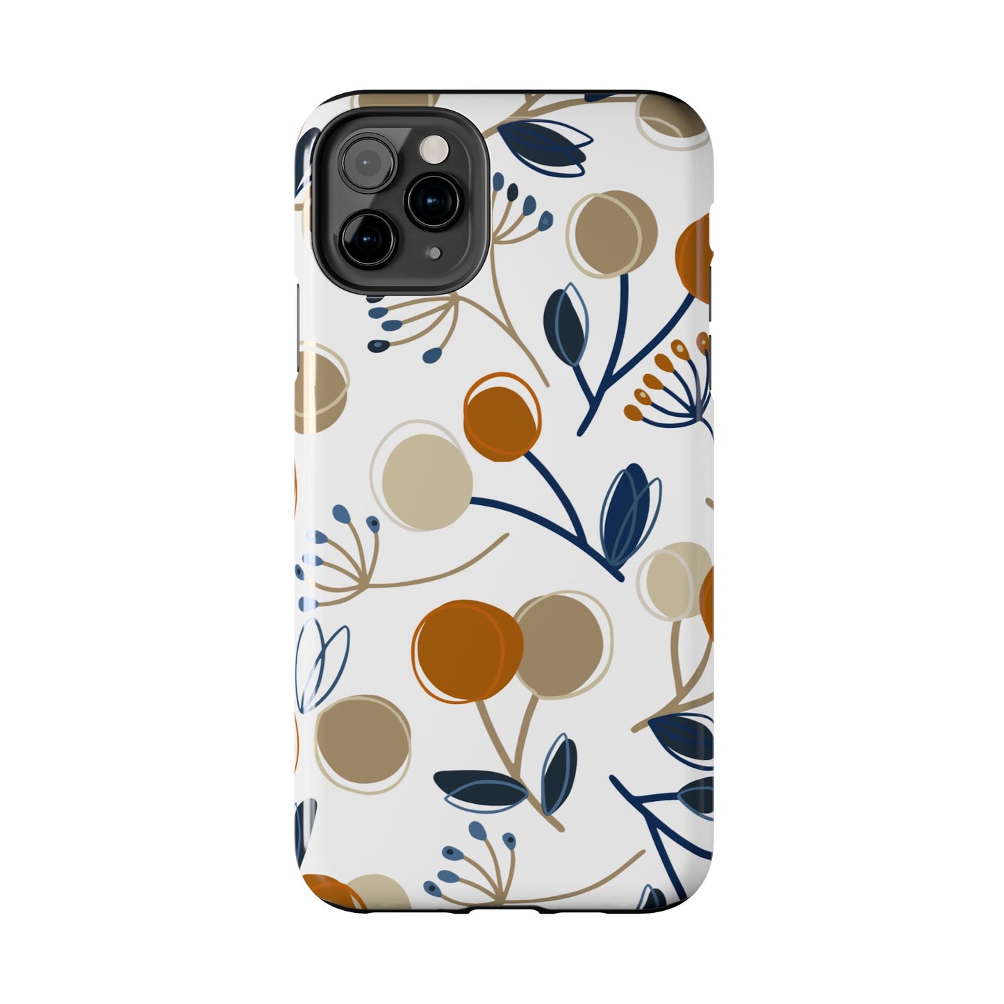 Modern Botanical Berries Tough iPhone Case – Earthy Tones & Navy Accents, Shock-Resistant