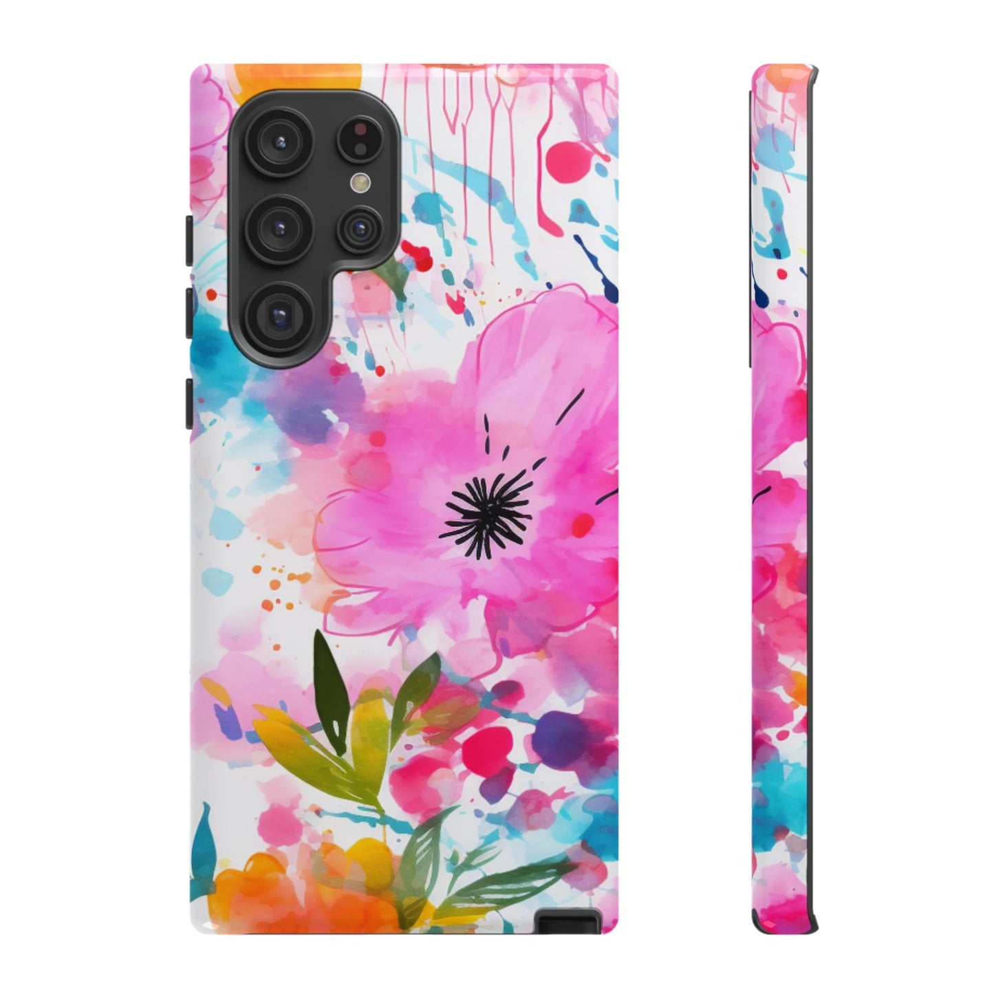 Color Splash Pink & Orange Watercolor Floral - Samsung Galaxy Case