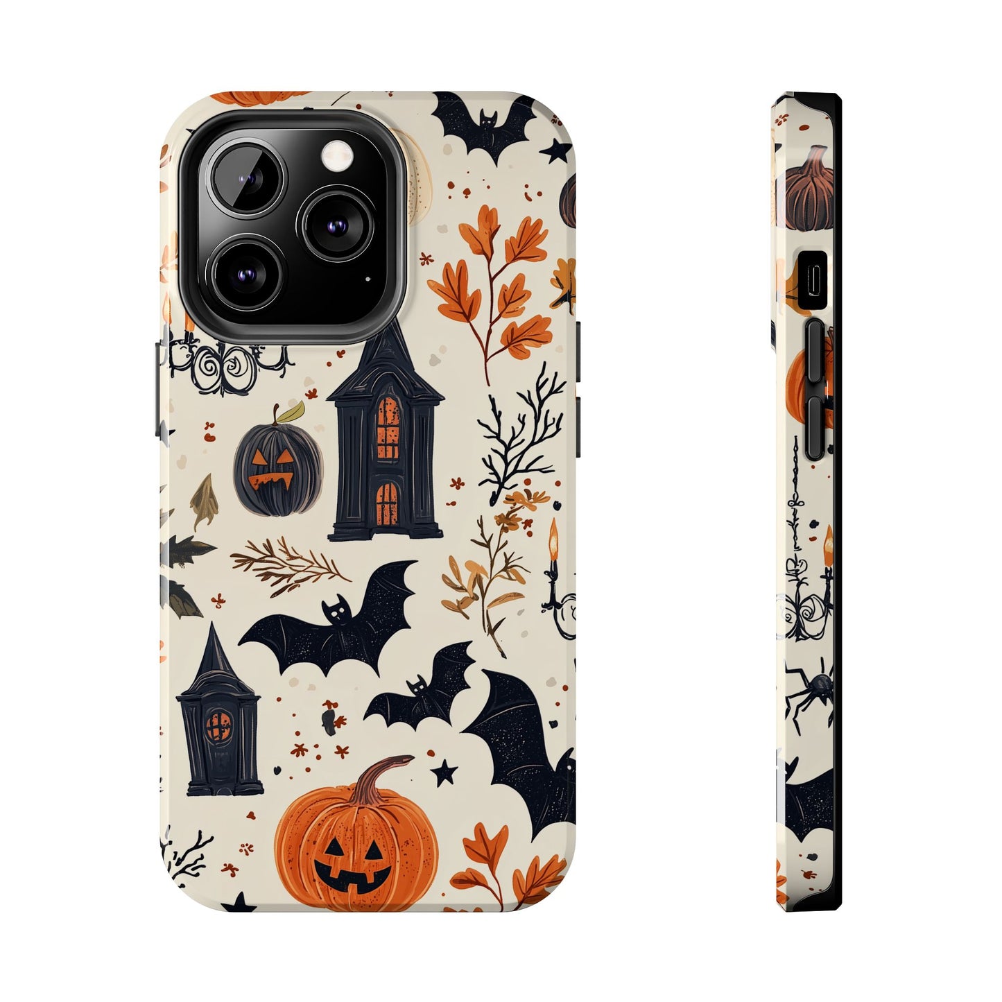 Haunted Halloween iPhone Case – Haunted House, Bats, and Pumpkins Design