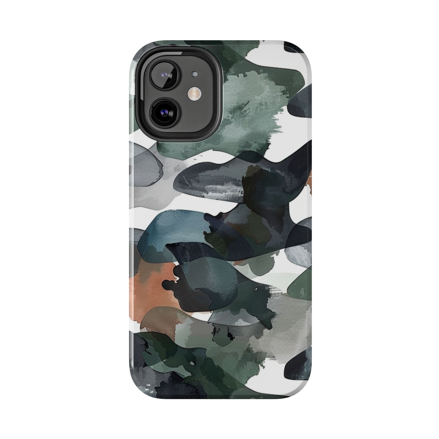 Moody Abstract Watercolor iPhone Case – Earthy Green and Charcoal Design