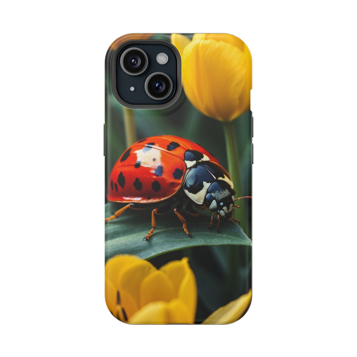 MagSafe iPhone Case: Vibrant Ladybug Amidst a Lush Yellow Flower Garden