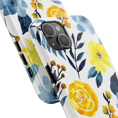 Golden Yellow & Sky Blue Floral – Watercolor Botanical iPhone Case