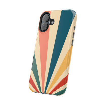 Retro Sunbeam MagSafe iPhone Case – 70s-Inspired Radiating Stripes in Coral, Teal, and Mustard